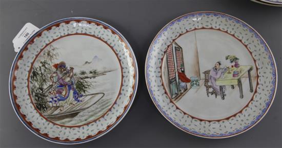 Five unusual Chinese famille rose rice-grain bordered plates, Guangxu period (1875-1908),